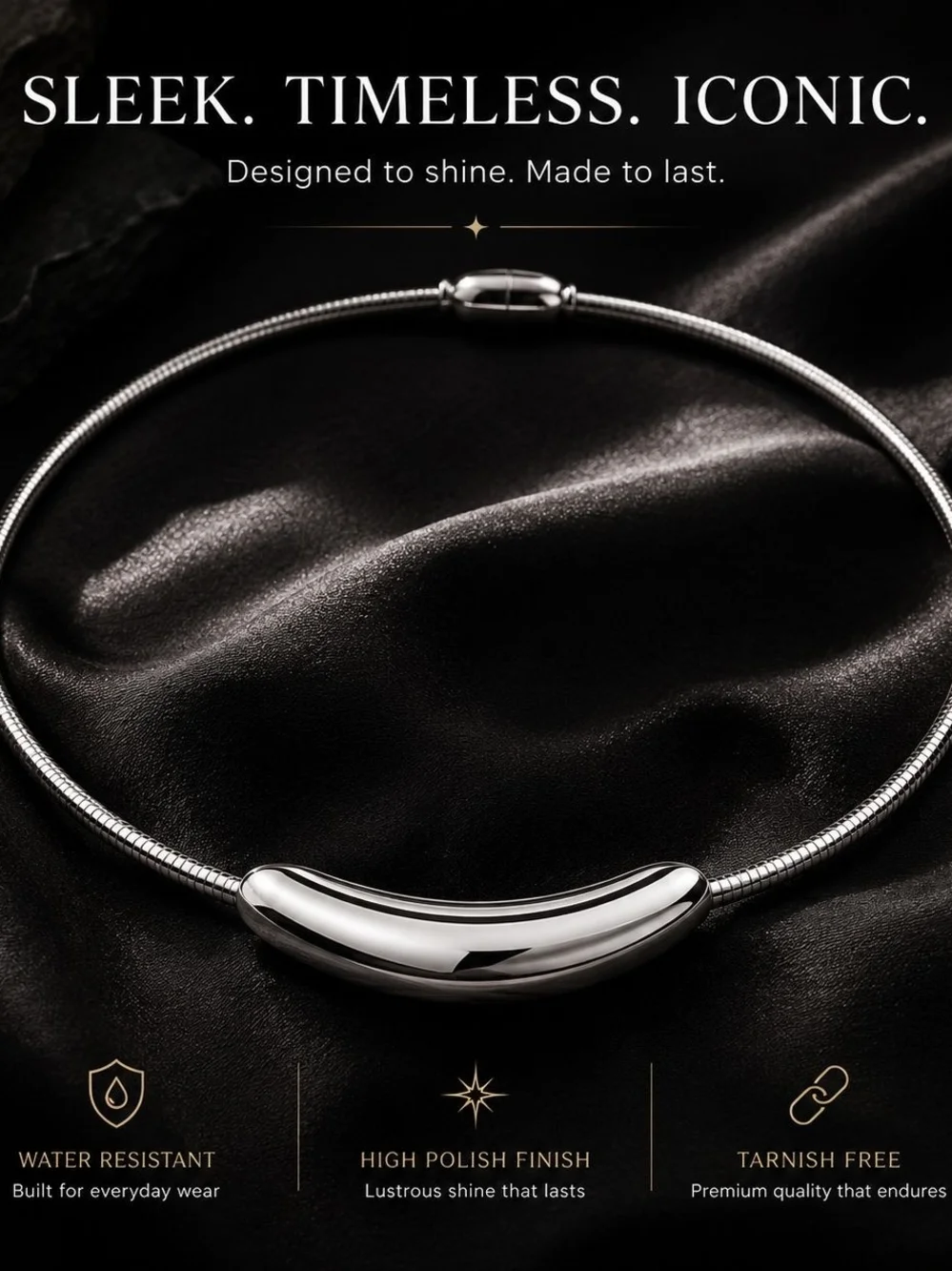 Polished Silver Curved Collar Necklace